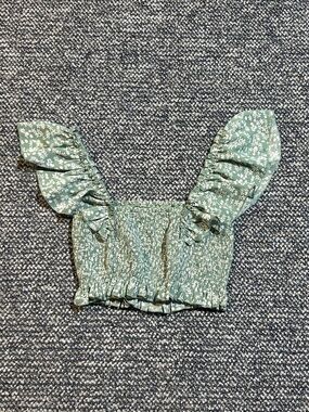 SHEIN Mint Green Floral Smocked Ruffle Crop Top